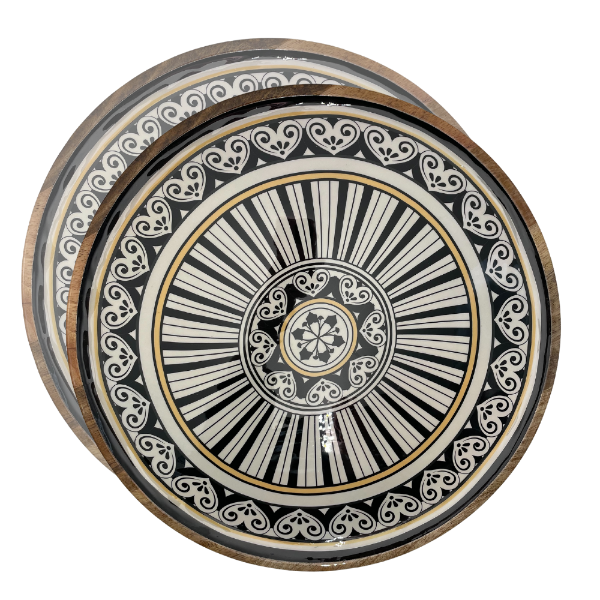 Mangoholz Teller Mandala, Herzrand,  D22cm